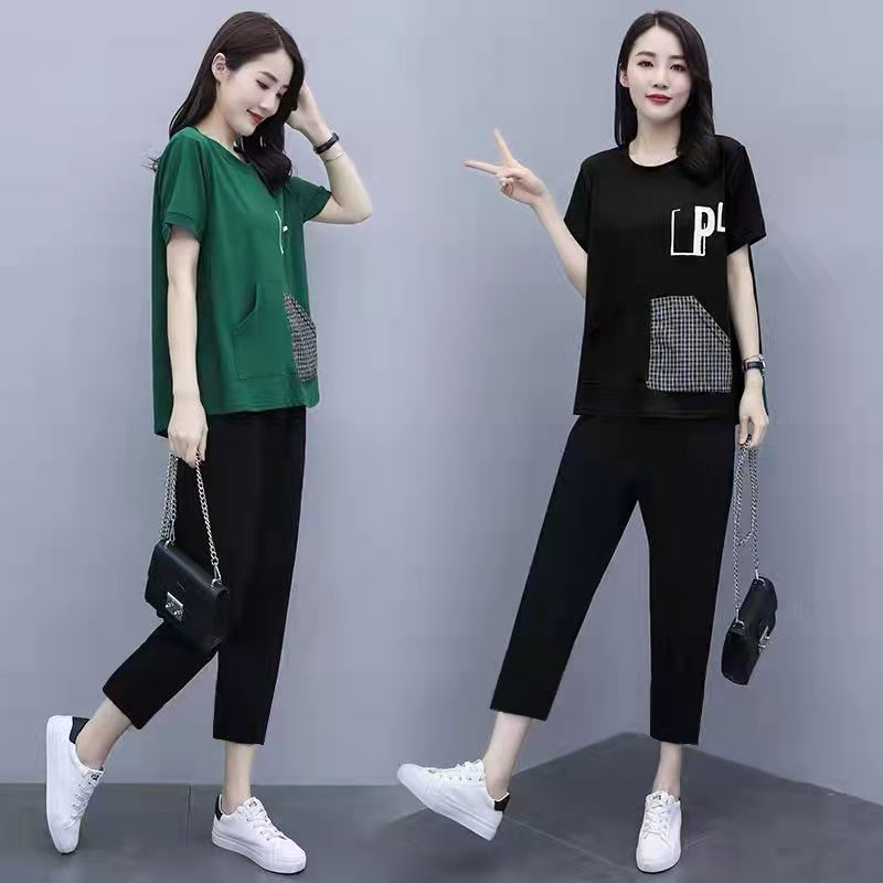胖mm時尚套裝女夏裝新款大碼女裝休閒寬鬆兩件套裝女