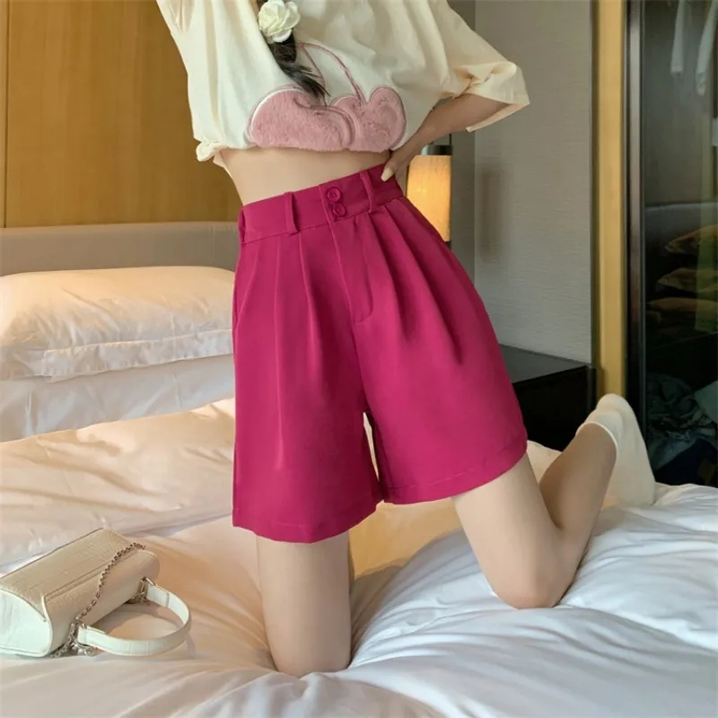火龍果西裝褲女寬鬆高腰寬鬆顯瘦休閒短褲潮