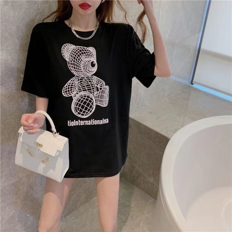 夏季新款ins潮百搭短袖寬鬆韓版個性網紅小熊上衣