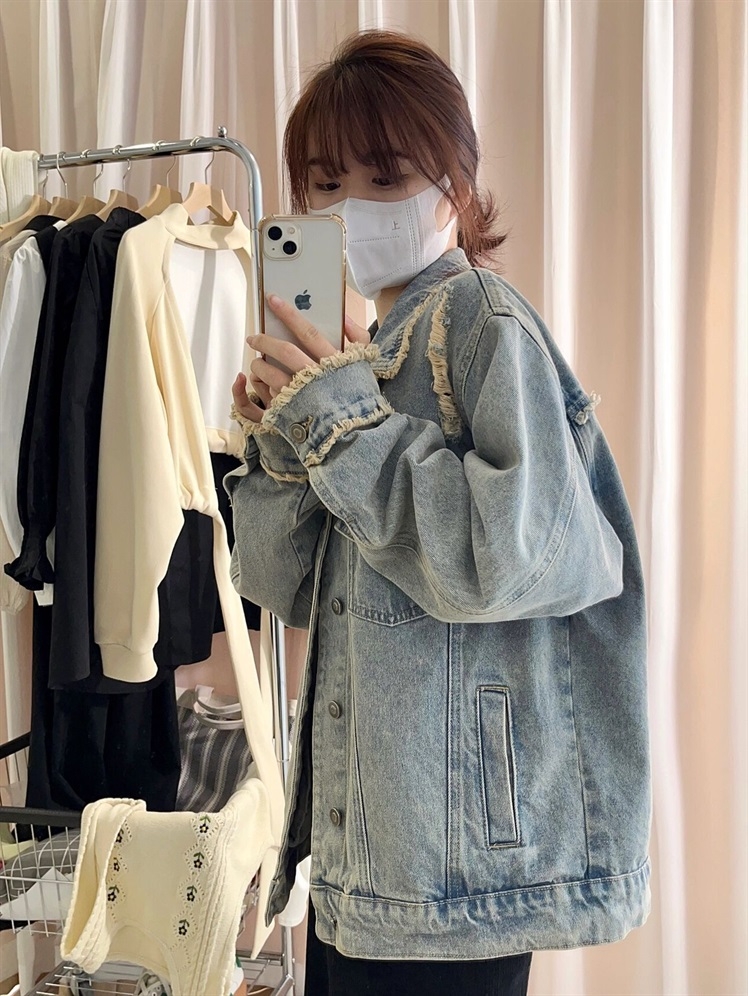 vintage美式復古牛仔外套女2024年新款春秋ins潮原宿港風夾克上衣