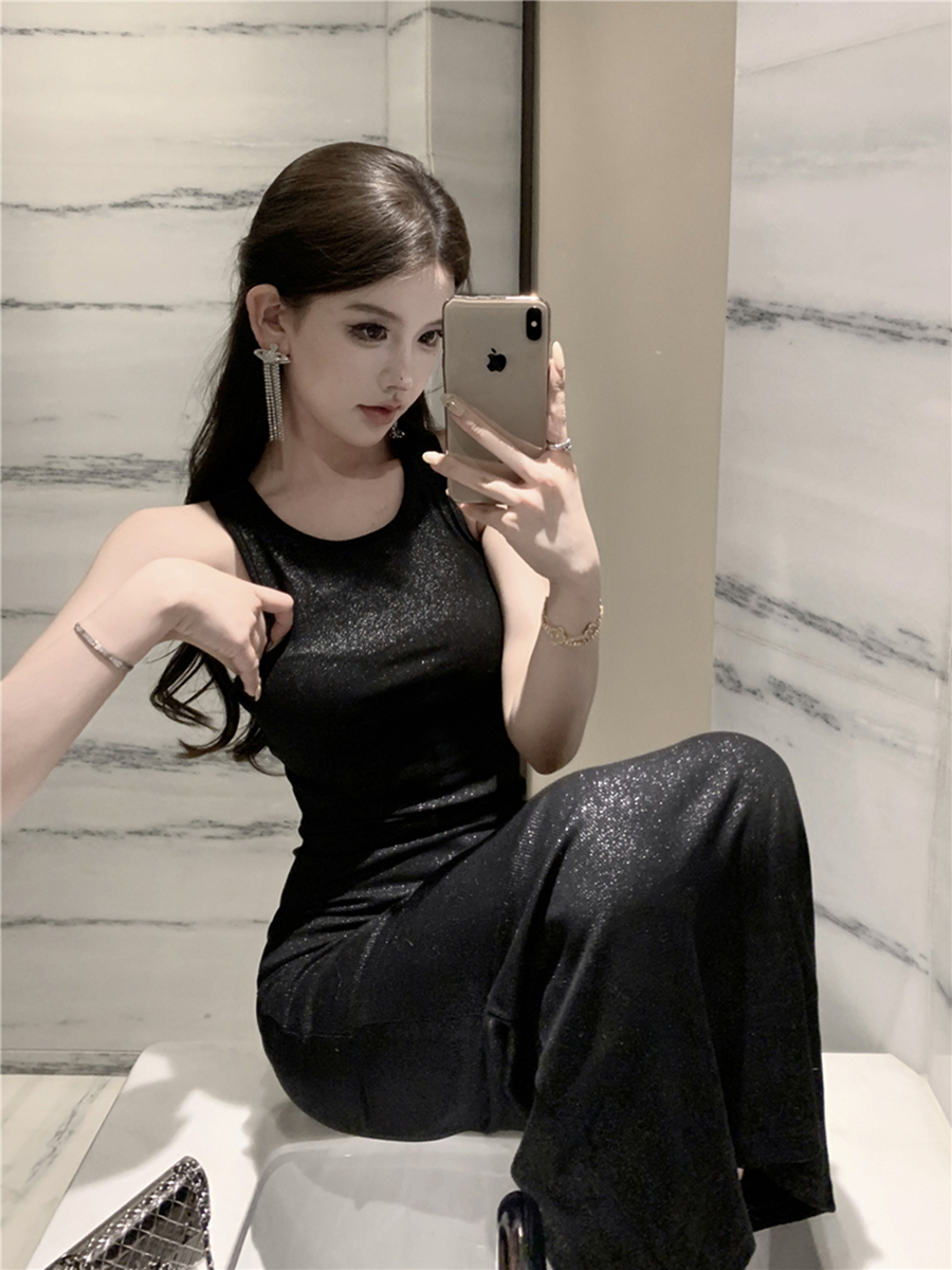 實拍復古性感閃閃百搭無袖內搭修身顯瘦連衣裙女