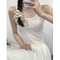 Women's Summer Outerwear White Strapless Tank Top, Sleeveless T-shirt for Underlayer, Nipple Mesh Short-sleeve Top