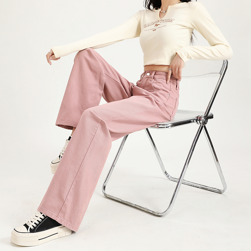 實拍 闊腿牛仔褲女寬鬆春秋新款高腰顯瘦垂感小個子直筒拖地褲