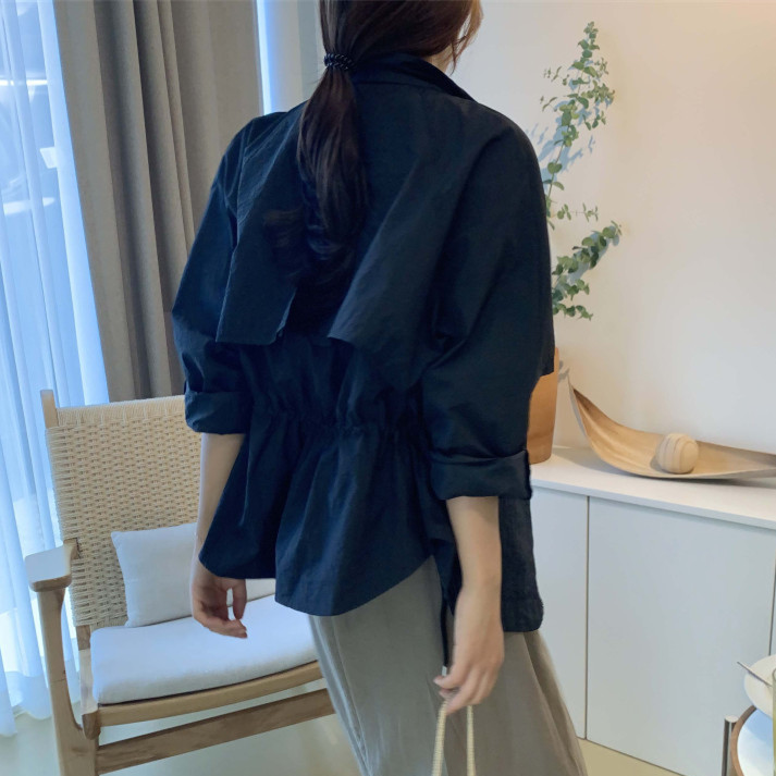 立領燕尾休閒防曬夾克上衣女2024春夏小個子抽繩收腰空調外套薄款