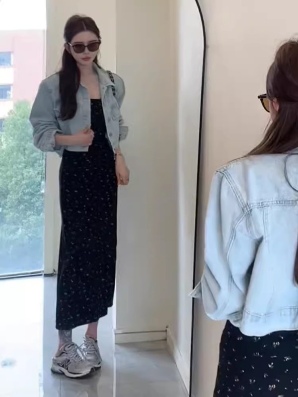 美式復古牛仔短外套女春秋季2024新款寬鬆小個子休閒百搭夾克上衣