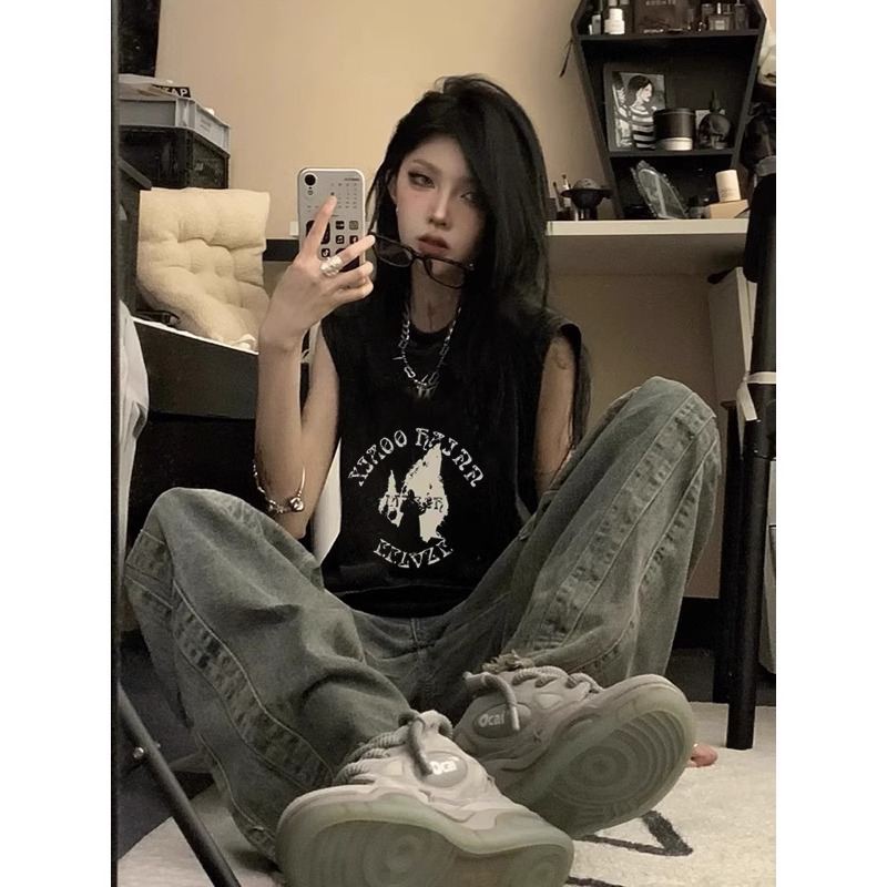 210克後包條 春夏季寬鬆純棉印花無袖背心女
