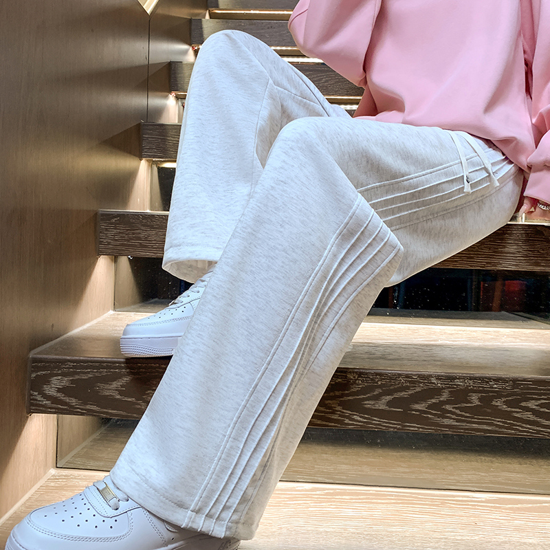 Real shot Chinese cotton composite casual sweatpants American retro gray wide-leg pants sports trousers