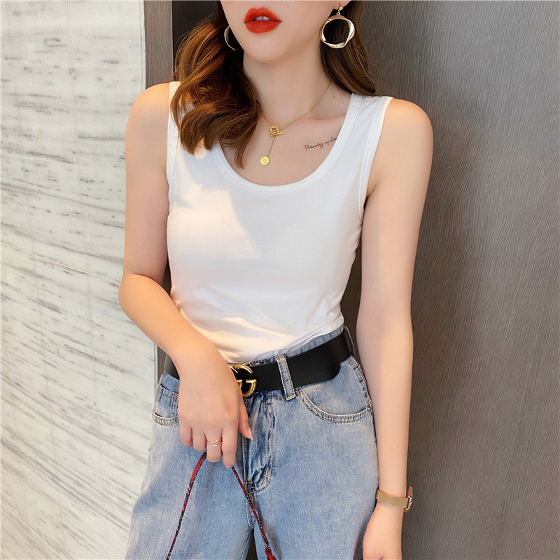 2024 summer Korean style back collar 32 count 95% cotton inner wear solid color back for women