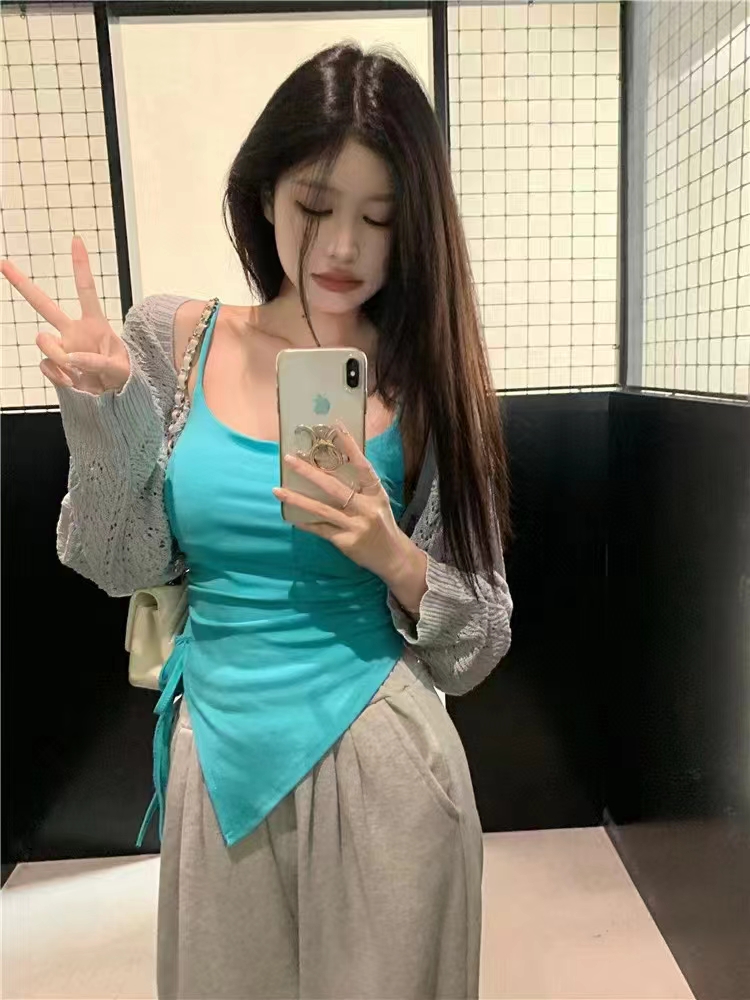 辣妹不規則開叉吊帶背心內搭純欲設計感帶胸墊外穿打底上衣