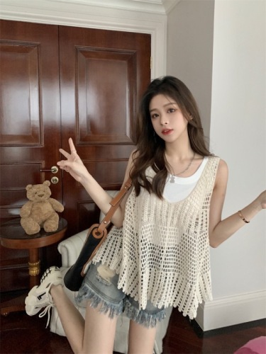 Bohemian style camisole outer blouse women's sweater summer hollow sleeveless vest top design