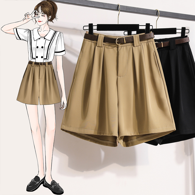 7039 real shot ~ plus size women's fat MM shorts women's summer suit casual high-waisted wide-leg trousers