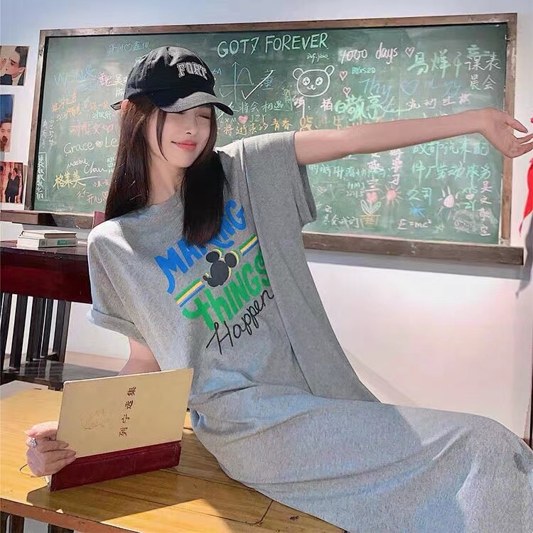 牛奶絲#夏季簡約休閒大碼寬鬆連衣裙旅遊沙灘度假長裙