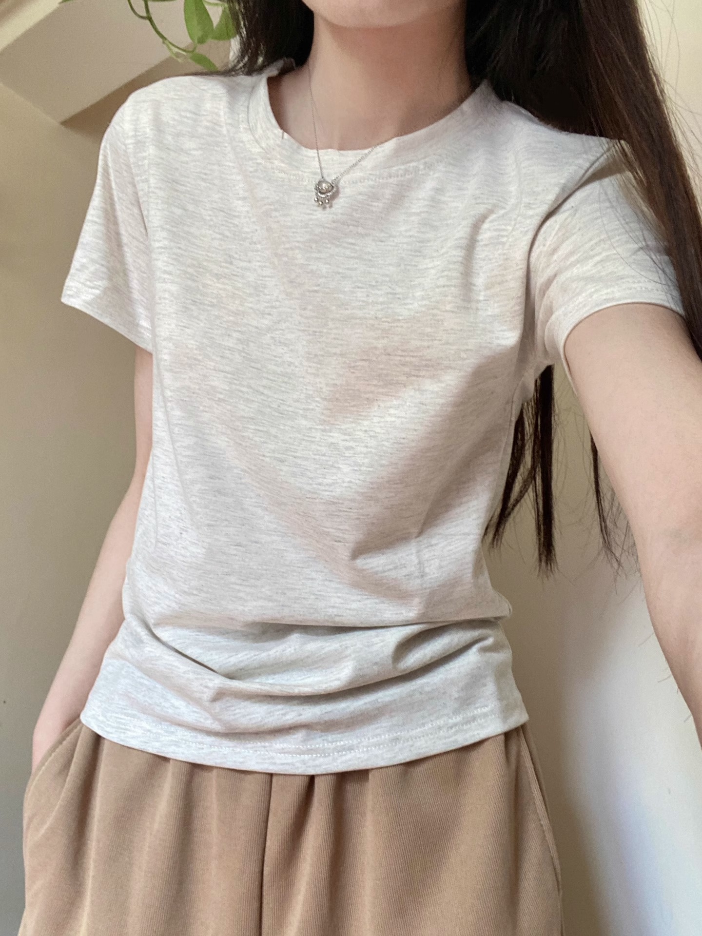 40 count 210g pure cotton short-sleeved slim T-shirt tops right shoulder slim round neck short-sleeved T-shirt for women