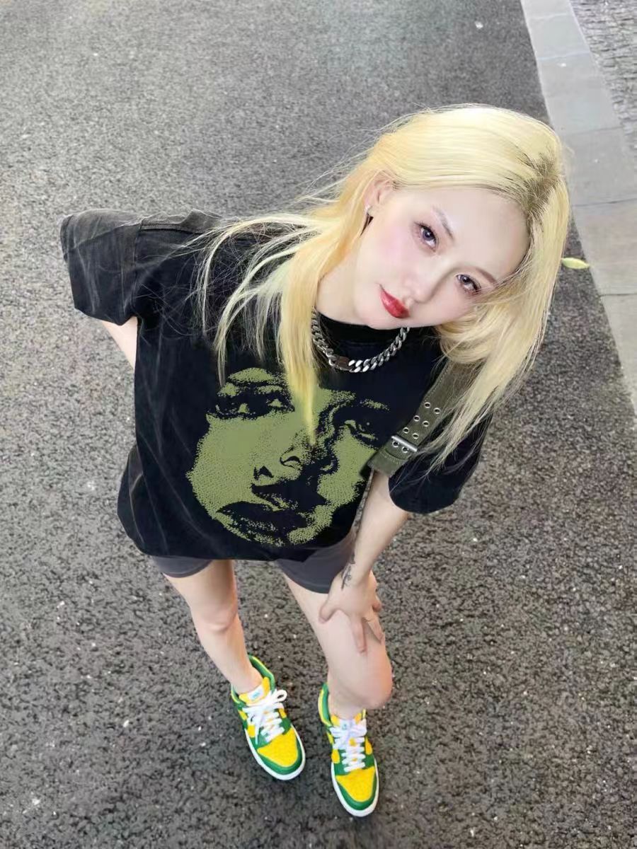 230克純棉包領 春夏季美式復古寬鬆大碼上衣印花水洗做舊短袖T恤