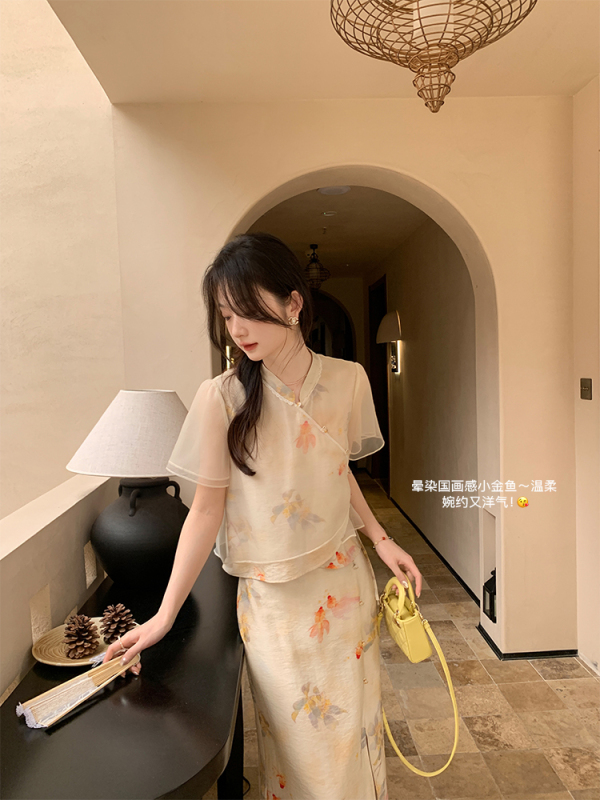 花栗鼠小姐 月籠紗 新中式國風套裝女小個子夏季顯瘦兩件套裙裝