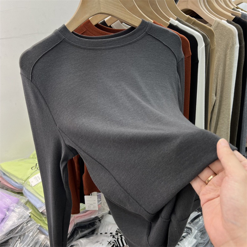 Double-sided velvet bottoming shirt for women with long-sleeved T-shirt for women, fashionable and warm student solid color top