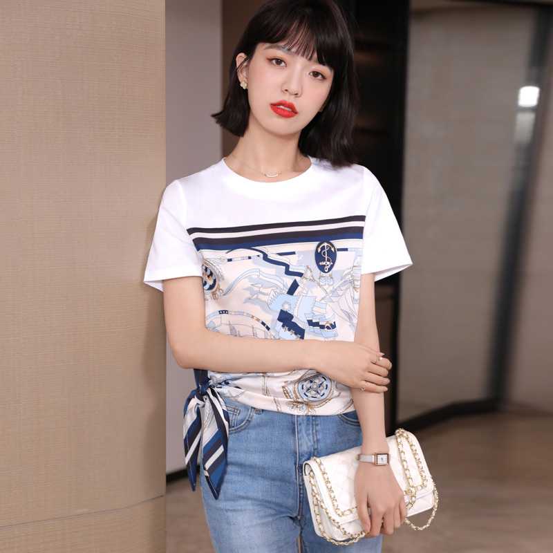 實拍白色短袖T恤女2024新款夏季純棉短袖圓領印花百搭套頭上衣