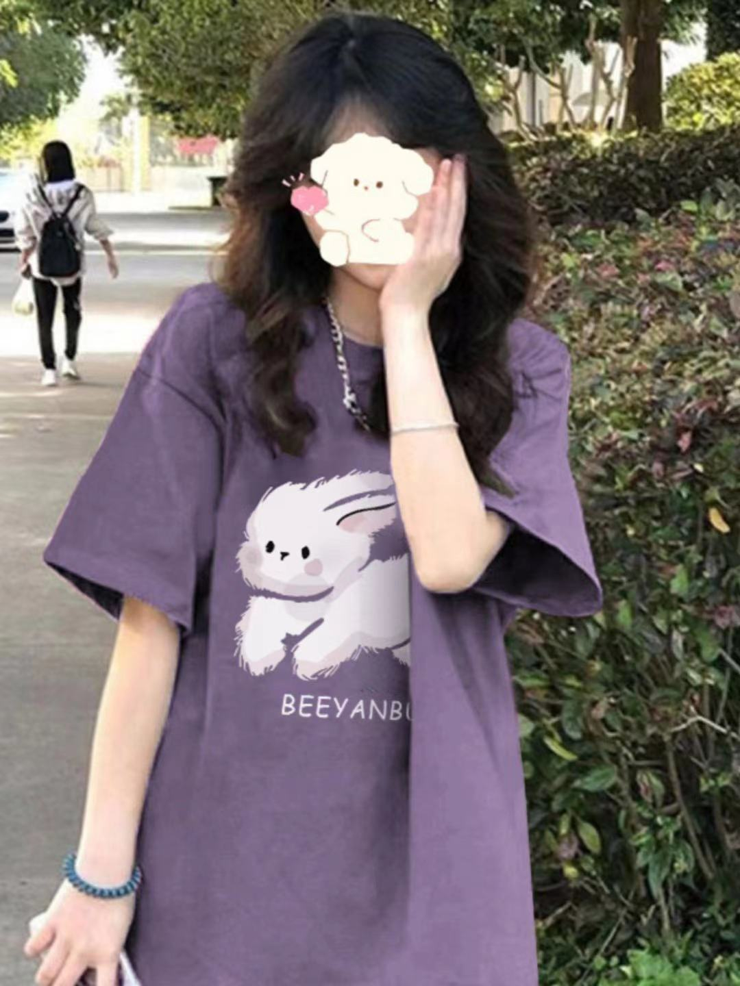 100%純棉後包領 紫色短袖t恤女
