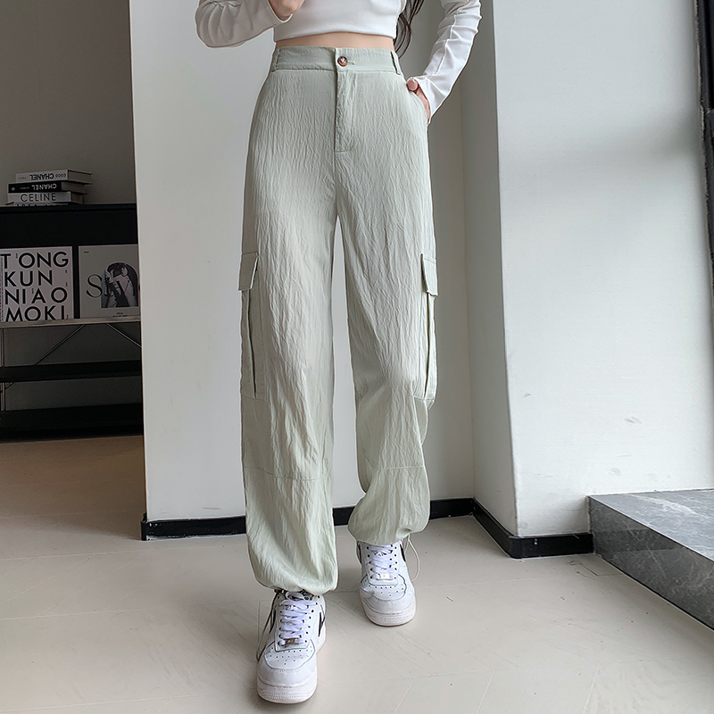 Actual shot of trousers, simple and versatile, loose wide-leg trousers, mid-waist spring and autumn solid color college style women's leg-cut overalls