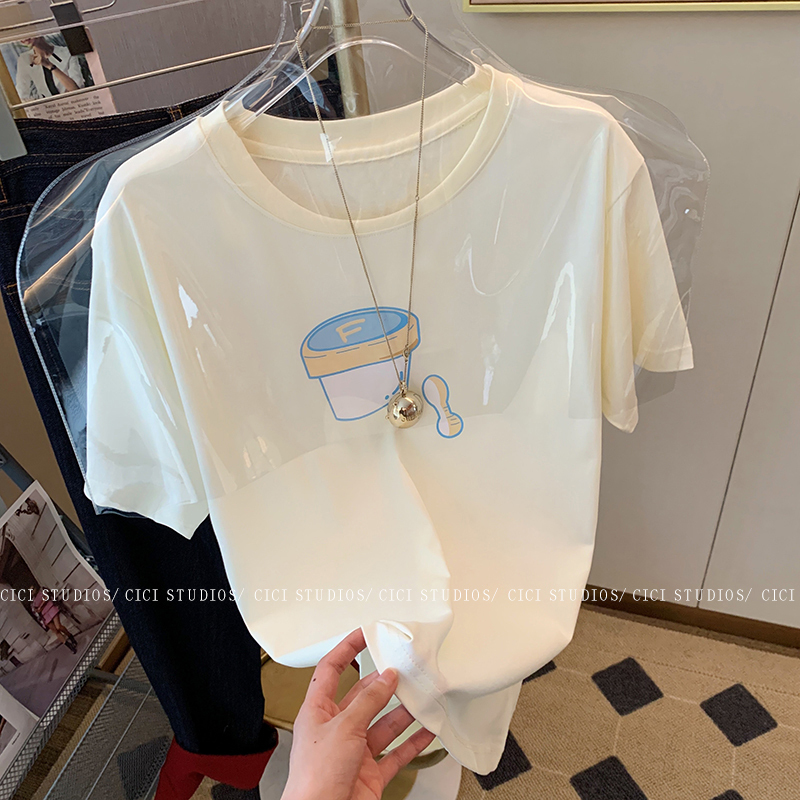 Official photo Heavy/combed cotton Back collar Seamed S-XXXL Summer short-sleeved T-shirt for women