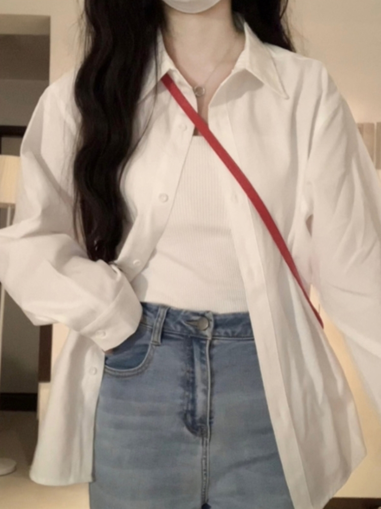 長袖白色襯衫女夏2024新款上衣輕熟法式小眾襯衣早秋外套薄款