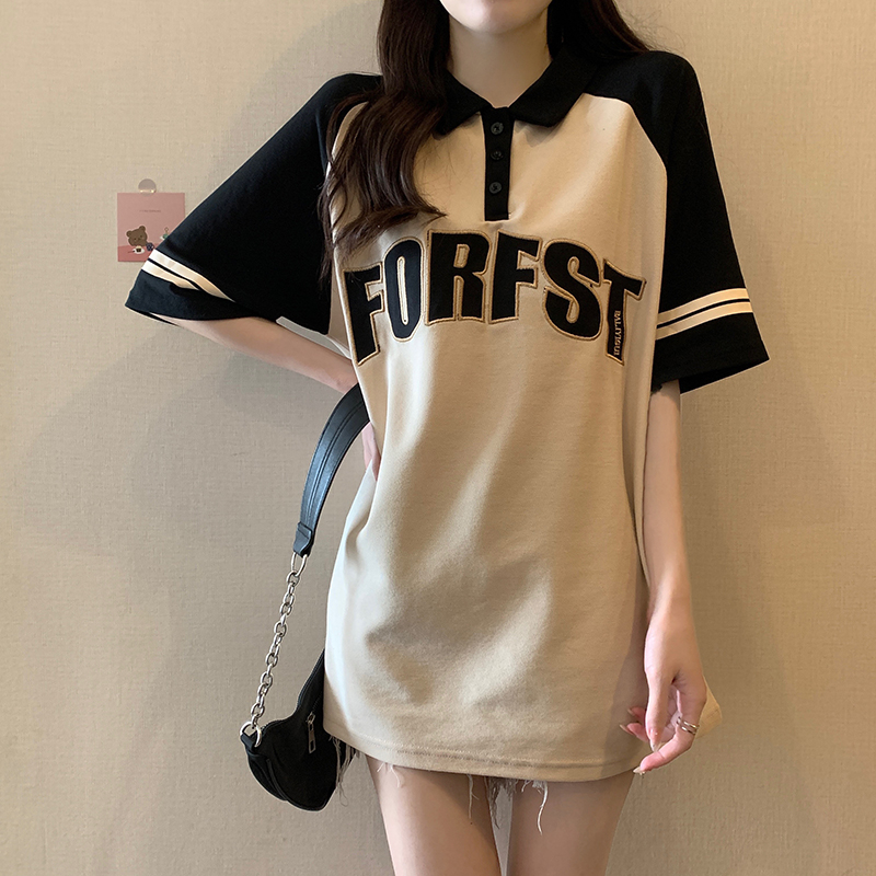 實拍 廣州珠地棉質量夏裝韓版寬鬆字母中長款大碼短袖T恤女