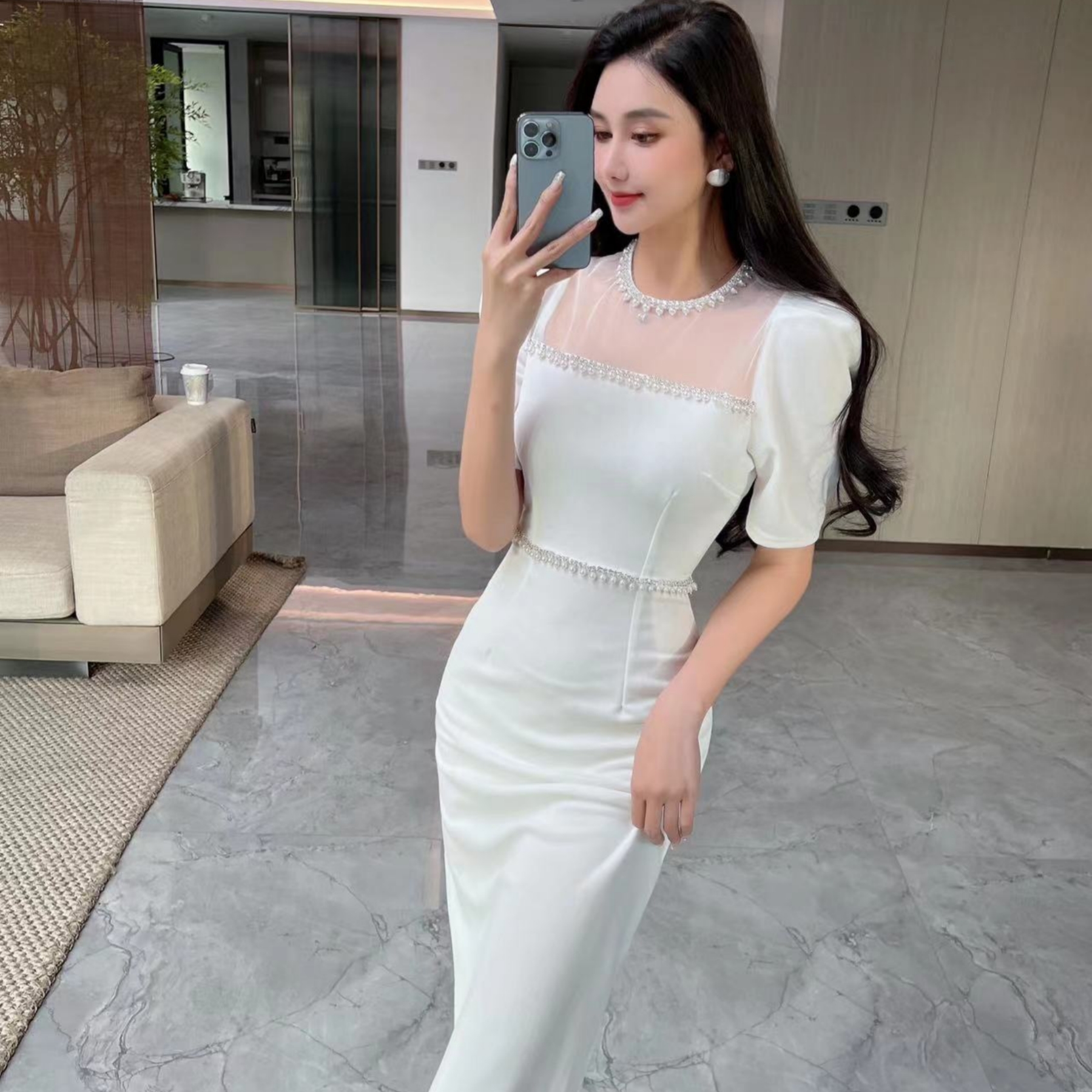 實拍氣質名媛修身連衣裙女短袖中長款開叉裙
