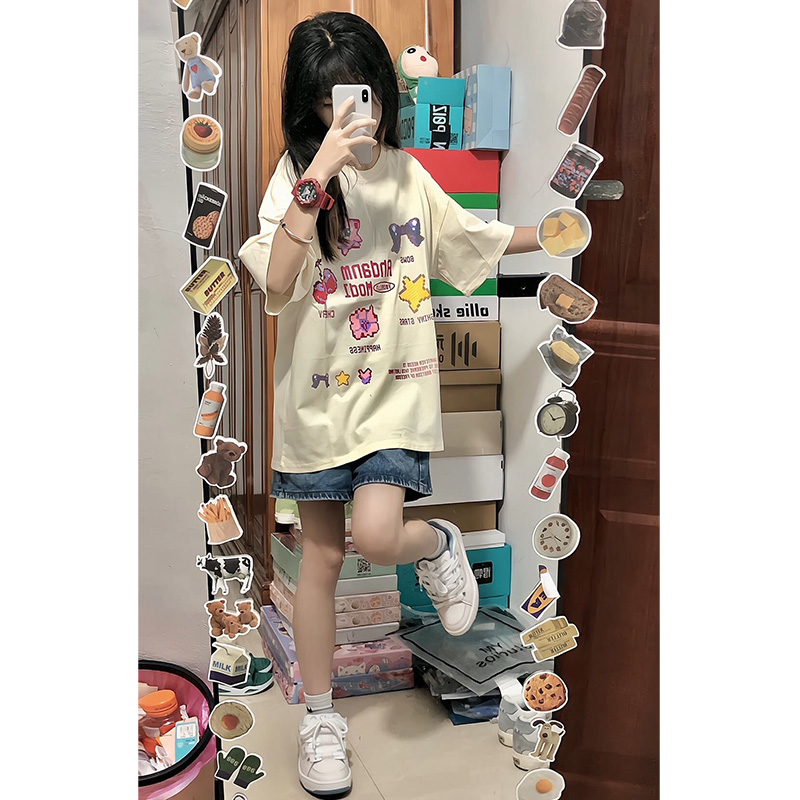 官圖200克/精梳純棉後包領有縫邊S-XXXL夏裝短袖T恤女