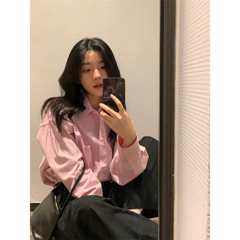 韓系粉色襯衫女春季2024新款長袖襯衣氣質高級感小眾法式甜美上衣