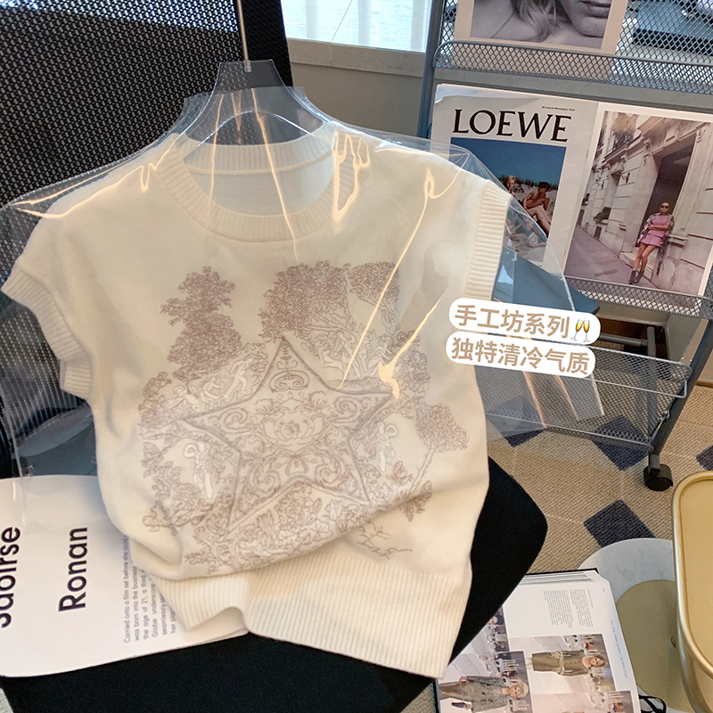 復古日系刺繡無袖針織衫女夏季新款重工設計感小眾別致上衣潮