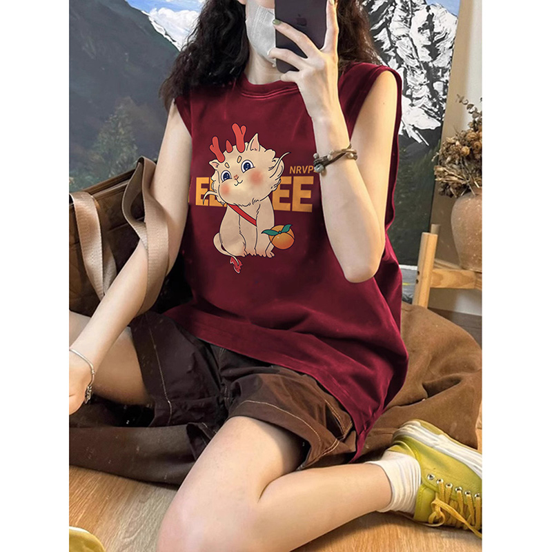 210克後包條 春夏季寬鬆純棉印花無袖背心女