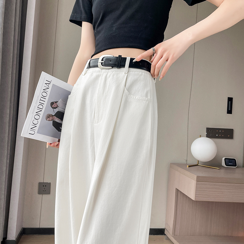 白色闊腿褲女春夏2024新款垂感直筒休閒褲韓系高腰顯瘦百搭拖地褲