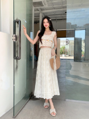 Ethnic-style French-inspired sexy hollow-out vest top with an ethereal, flowing silhouette—extra-large, mid-length, and crafted from delicate mesh fabric.