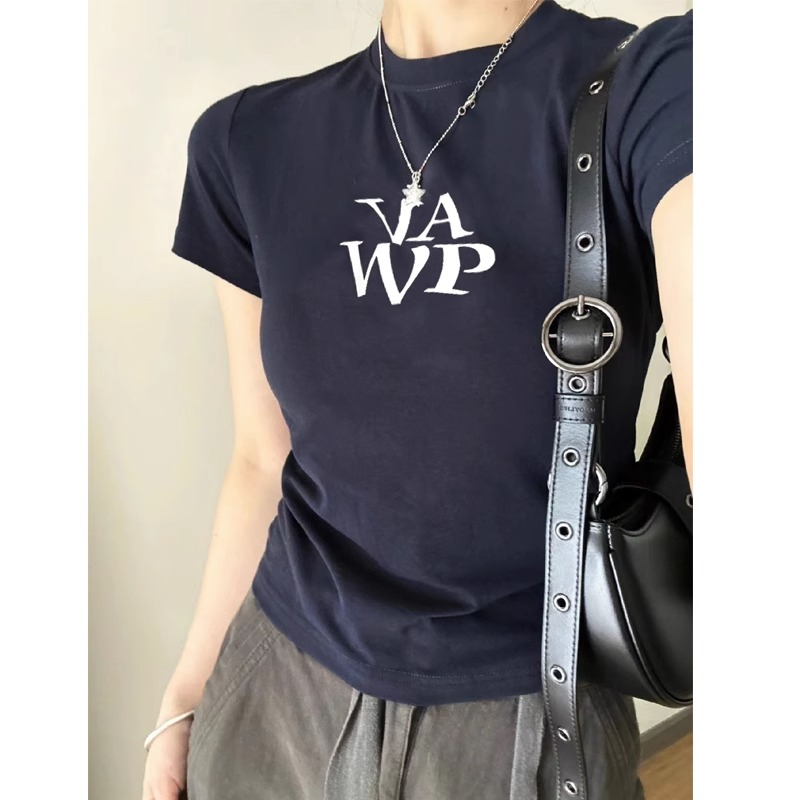 Pure cotton 210g 40 count Odell with elastic live broadcast quality front printed slim short-sleeved t-shirt for women