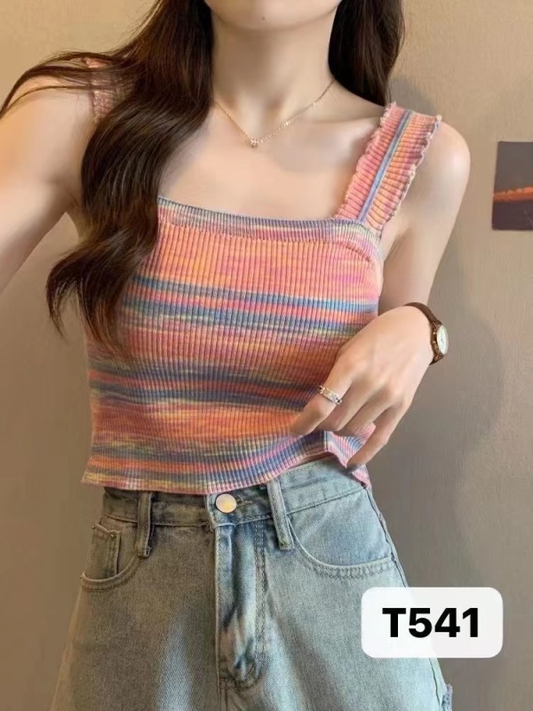美式復古針織吊帶背心女夏季灰色印花拉鏈設計感高領短款上衣外穿