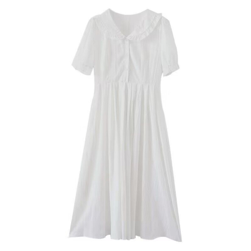 白色娃娃领连衣裙女2024新款夏季小个子清新法式浪漫初恋甜美长裙