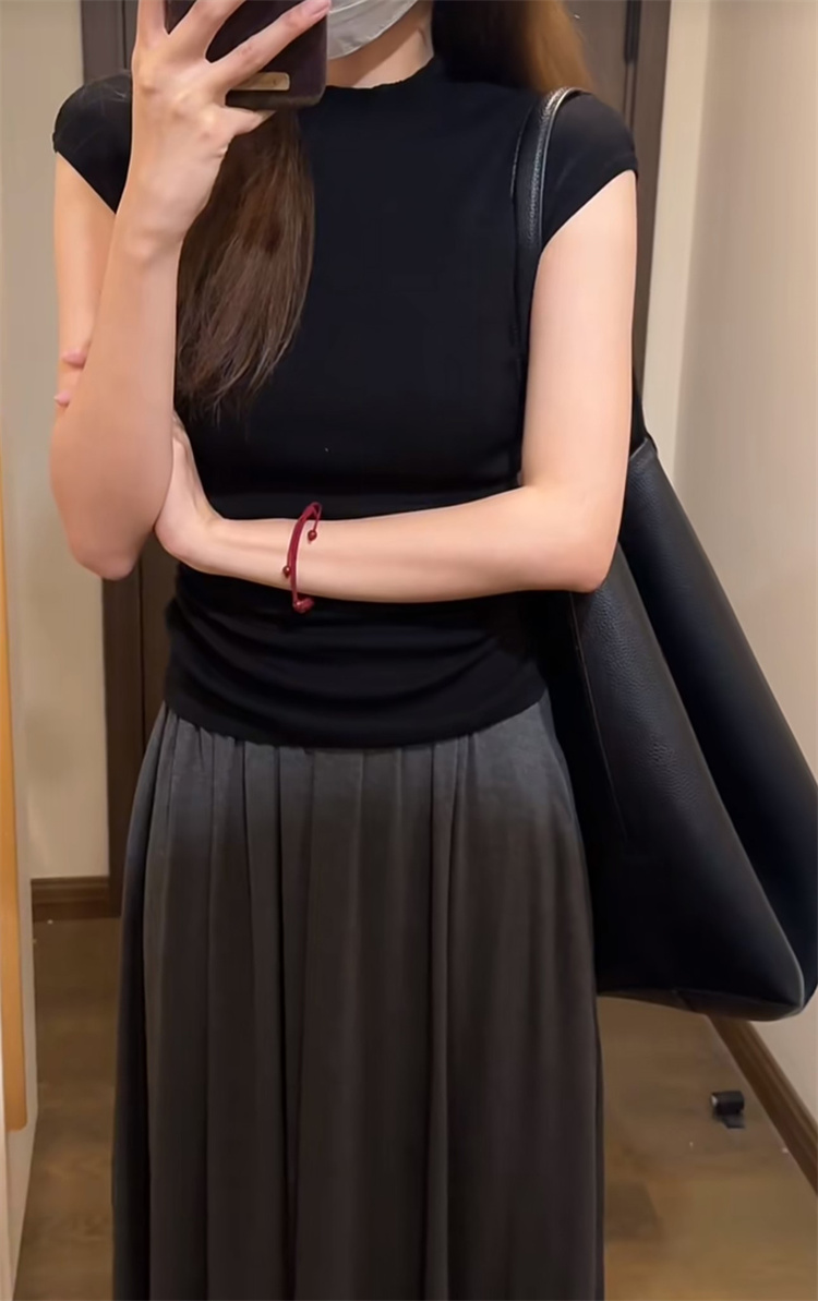 實拍別致針織衫女黃色夏季短袖溫柔風修身打底衫內搭上衣