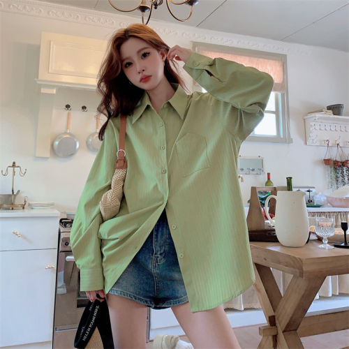 Real shot of washed cotton shirt women's spring new Korean style loose design niche long-sleeved top jacket