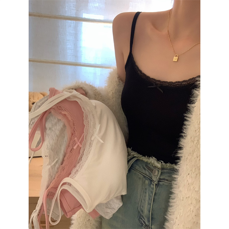 Actual shot of 2024 spring and summer new pure lust bow lace suspender belt with breast pad for inner wear and outer top for women