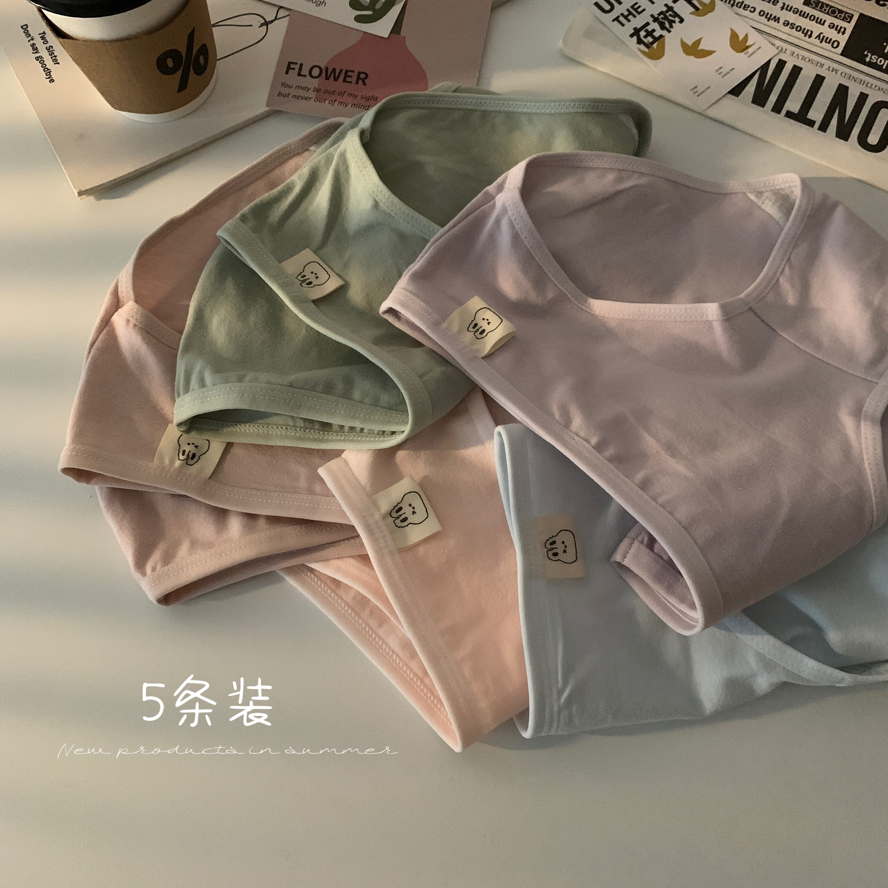 實拍韓版簡約純色甜美少女中腰純棉內褲女三角打底褲5條裝
