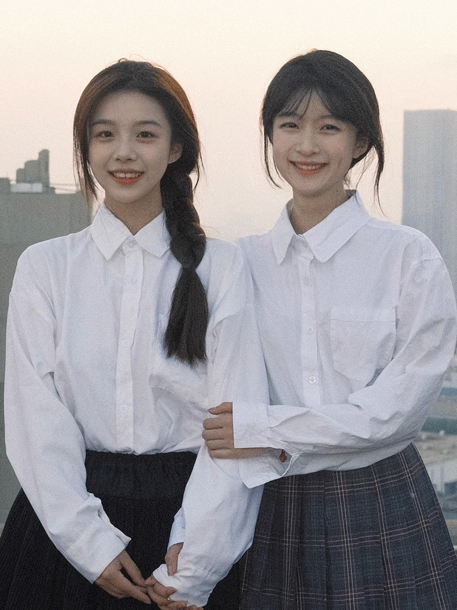 2024春秋JK制服襯衣季學院風白色長袖有口袋學生襯衫上衣女