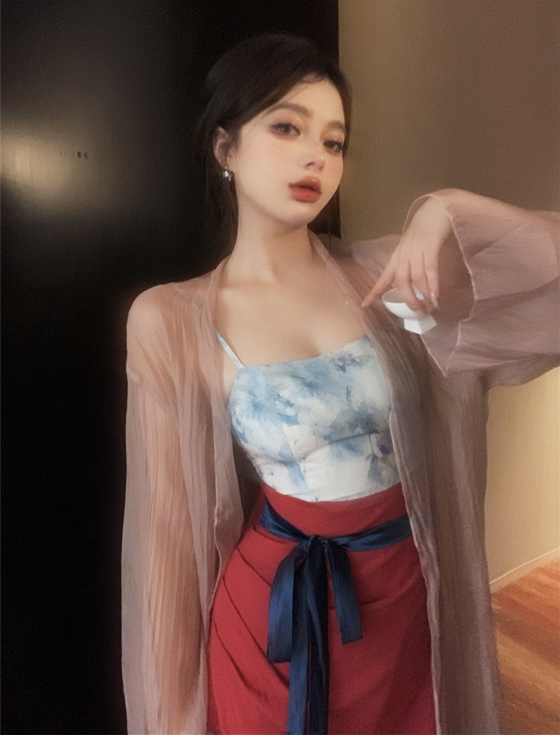 實拍 中長款防曬開衫+復古中國風禪意長款連衣裙改良拼接長裙