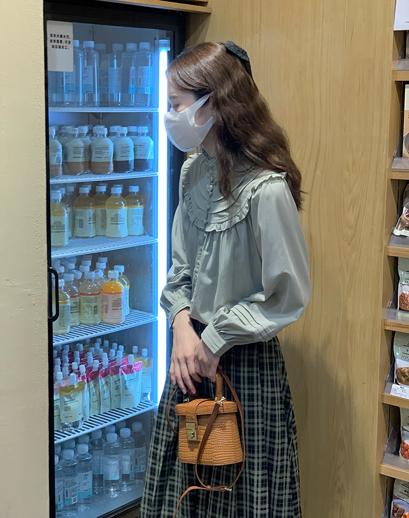 實拍  韓版chic復古半高領長袖襯衫