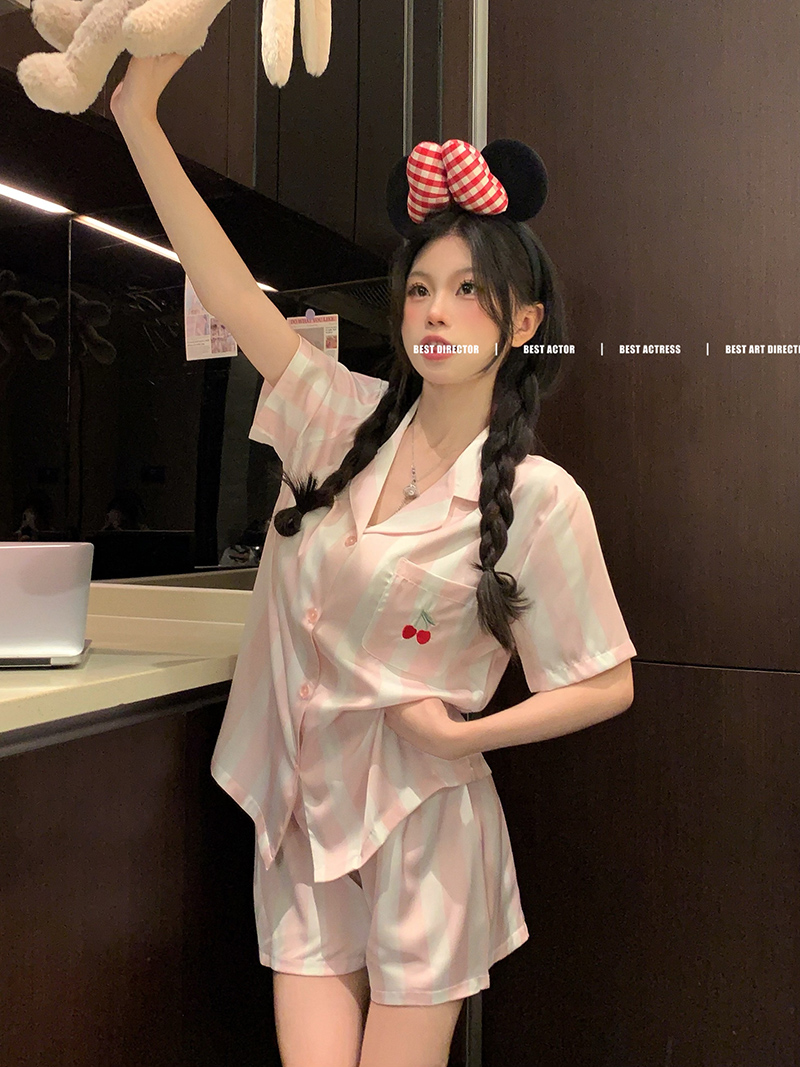 實拍  睡衣女夏季2024新款甜美休閒外穿家居服夏天套裝