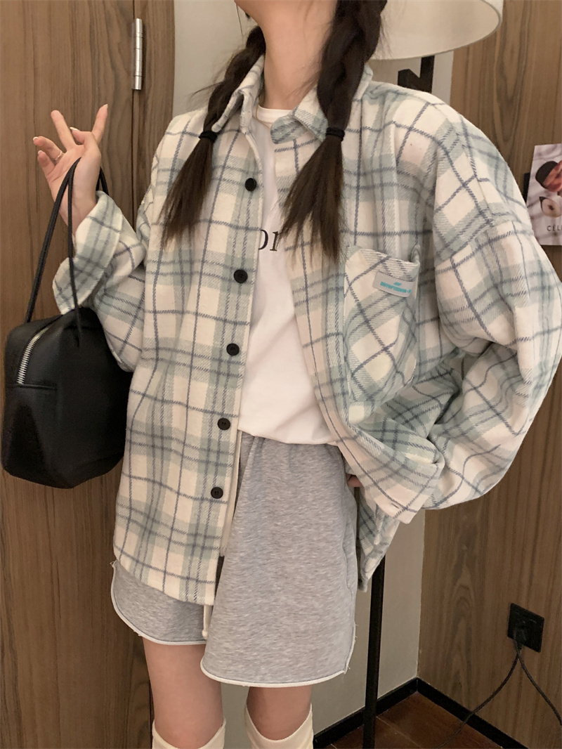 2024年新款高級感長袖上衣春秋款襯衣女秋冬格子襯衫外套秋裝女裝