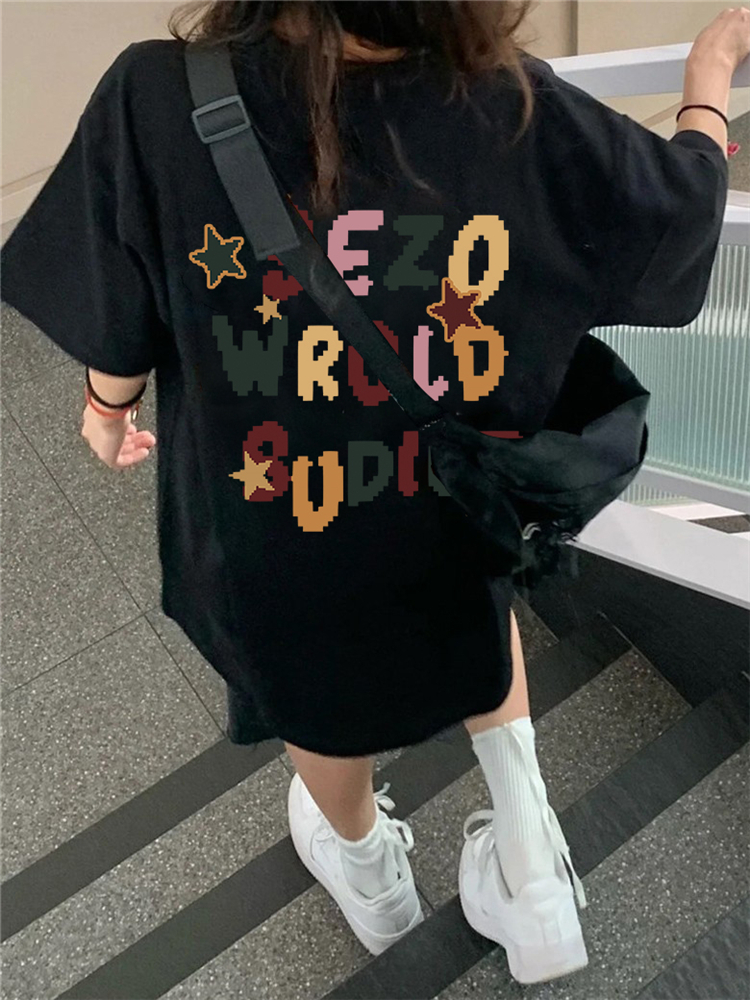 官圖 重磅/精梳純棉 後包領 有縫邊 S-XXXL 夏裝短袖T恤女