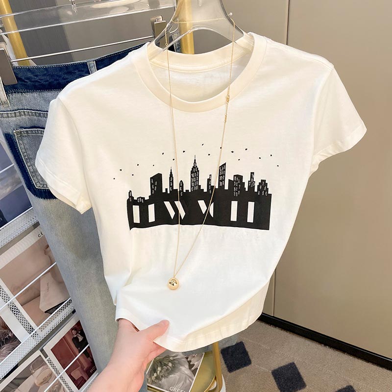 Official picture 92 cotton/8 spandex 40 count 210g pure cotton slim short T-shirt women's short sleeves