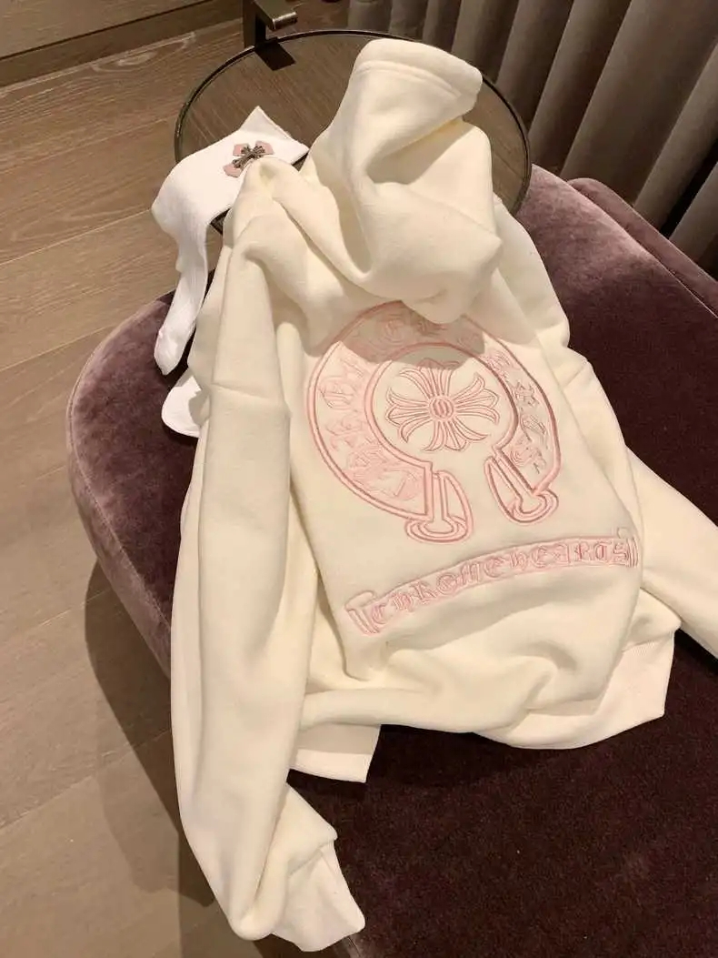 十字架刺繡梵文字母薄款衛衣女春季2024新款休閒寬鬆慵懶風上衣潮