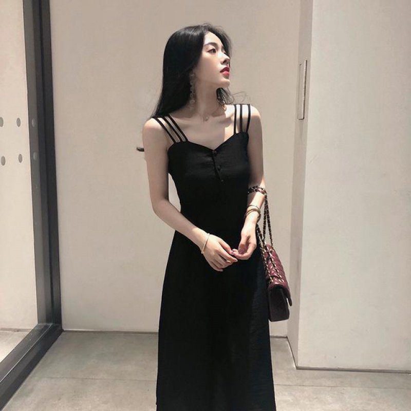 赫本風氣質高級感吊帶裙女夏季法式復古設計感小眾別致優雅連衣裙