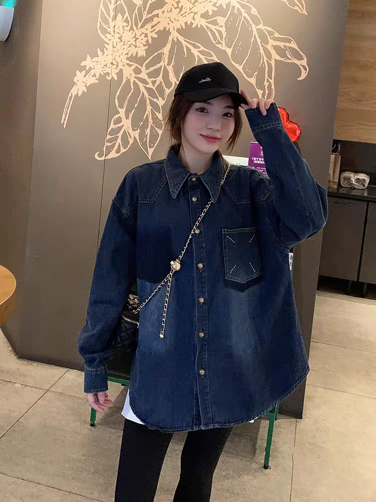 牛仔襯衫女內搭疊穿設計感小眾寬鬆韓版復古別致襯衣外套春秋休閒